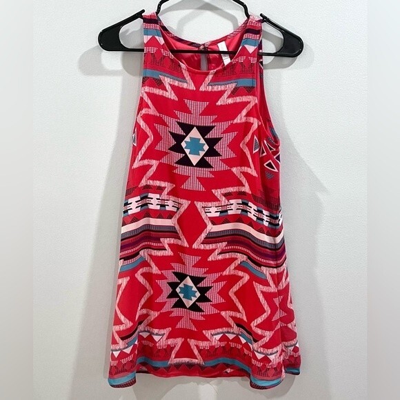 Tribal print red trapeze shift dress size XS - Picture 4 of 7